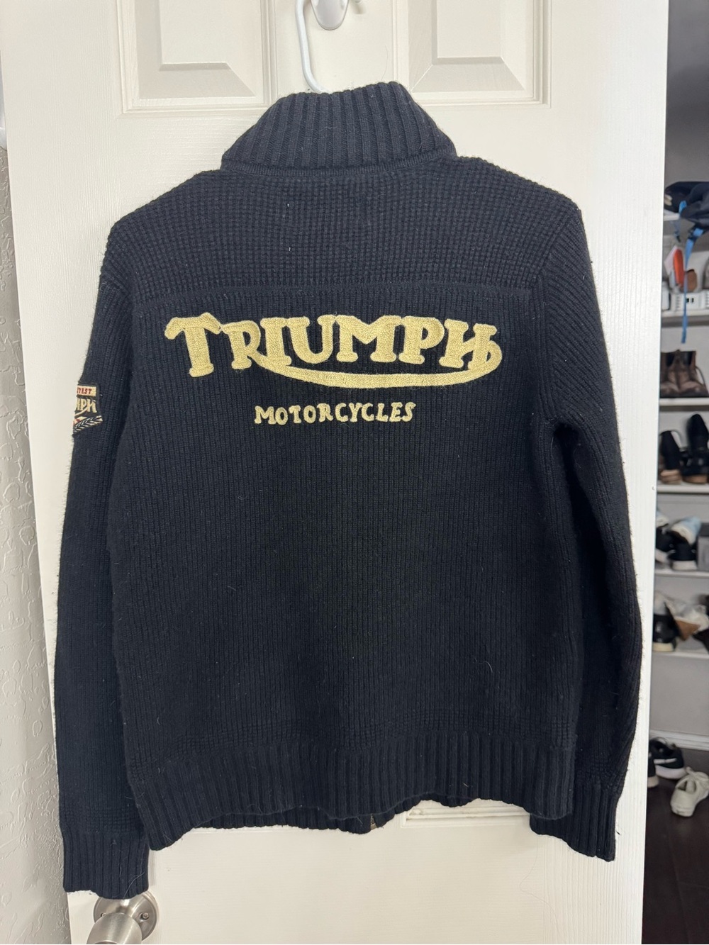 Lucky Triumph Motorcycles Black Wool Knit Sweater